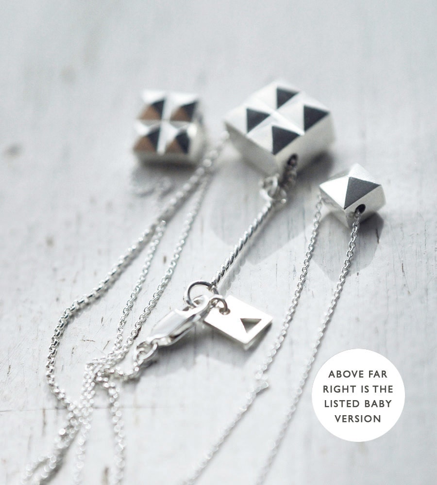 Baby Spiky two-face cube solid silver necklace