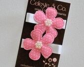 SPRING SALE Pink and White Flowers - Alligator Clip Pair
