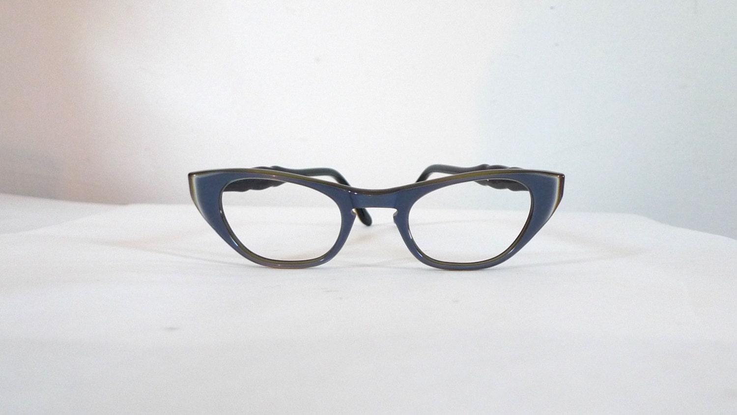 NOS Blue Grey and Taupe Layered Cat Eye Frames, Mad Men Eye Sunglasses/ Women