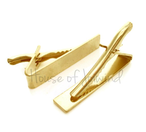 12 pieces Gold Plated TIE BARS Clips - Flat for easy Customization - 1 5/8" long x .3" (41x8mm)