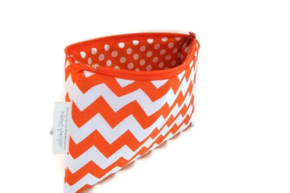 Chevron Orange Zippered Padded Pouch