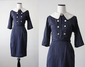 1950s wiggle dress - navy lace 50s dress