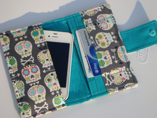 iphone Card Wallet - Cell Phone Case -BoneHead Sugar Skull