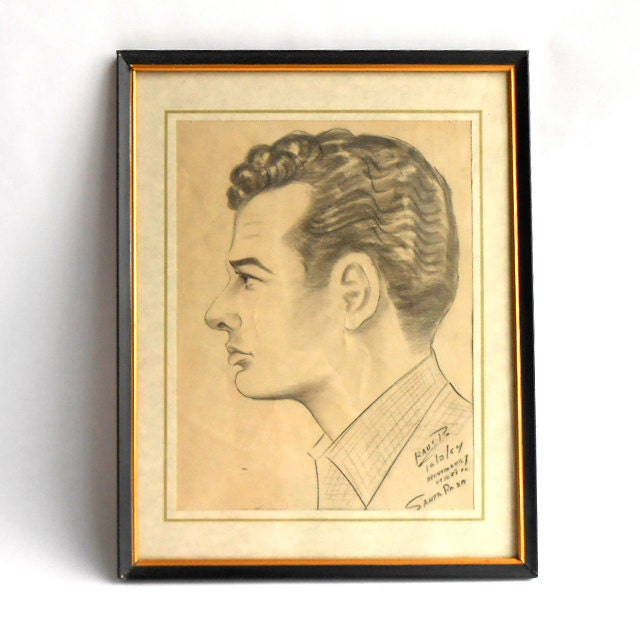 1964 Portrait of a Man Drawing / Signed & Framed