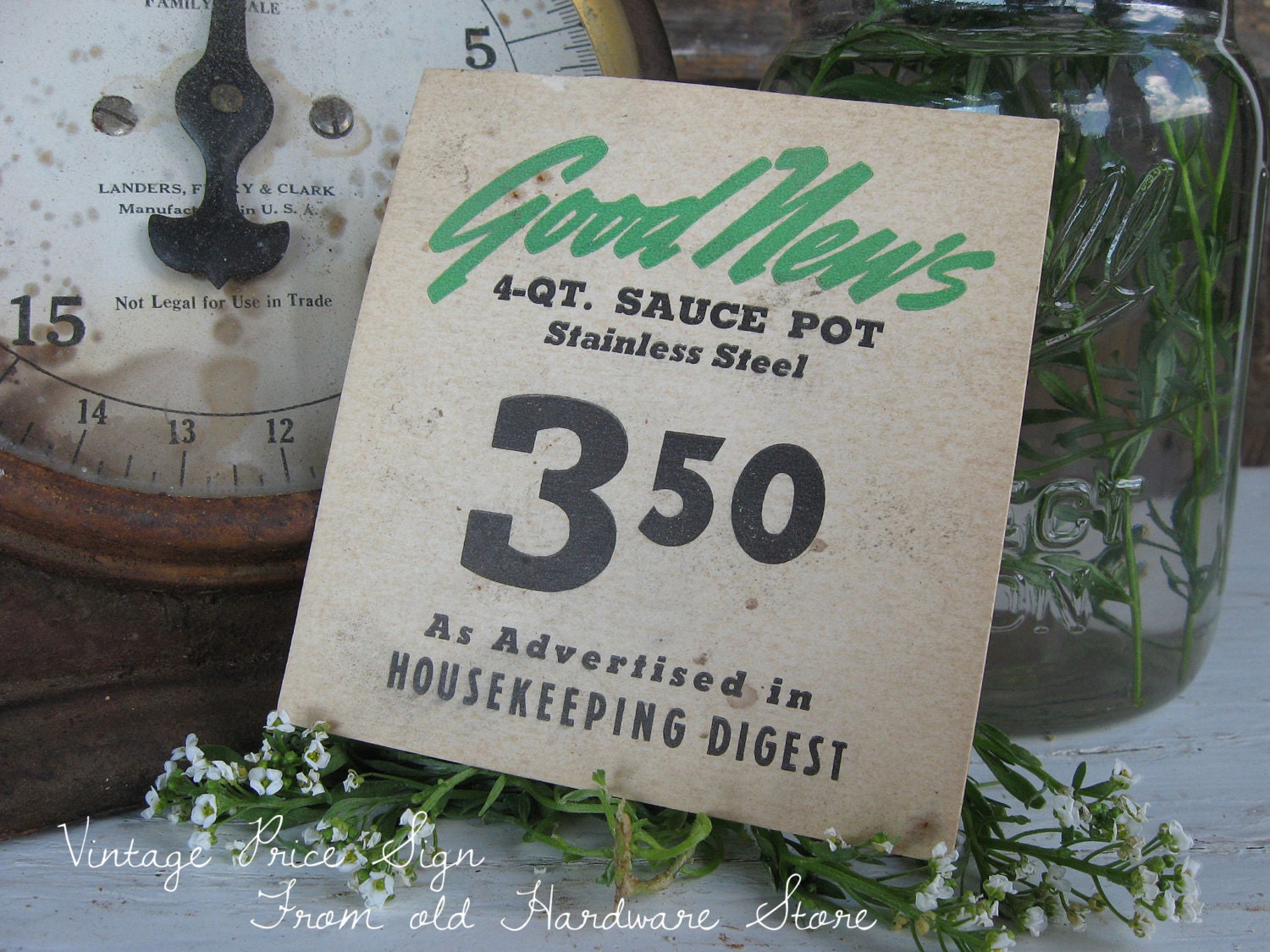Vintage Price Sign - Store - Kitchen - Sauce Pot - Ephemera - General - Hardware -