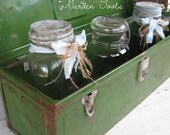 Vintage Green Metal Tool Fishing Box - Hardware Garden Tote - Shabby Farmhouse Decor - Rustic charm