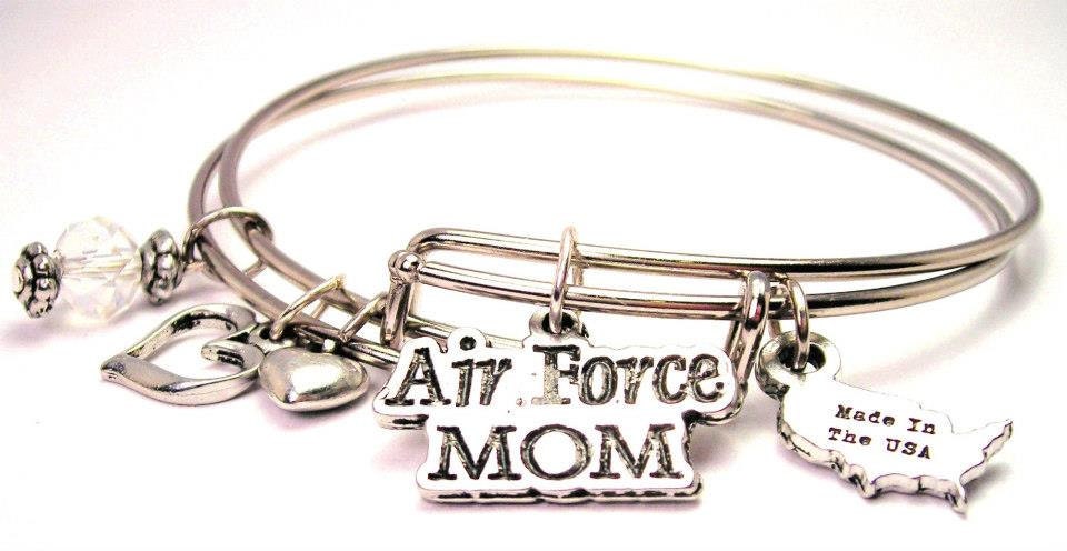 Air Force Mom Two Expandable  Cuff  Bracelets with Crystal beads  Free shipping