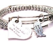 Im Just A Girl In Love With A Seabee Two Expandable  Cuff  Bracelets with beads  Free shipping