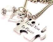 I Love You To Pieces Necklace  with crystal beadwork Fast Free Ship
