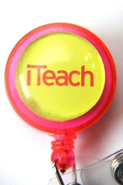 iTeach- Hot Pink Retractable ID Badge Holder by OutOnaLimbStudio on Etsy