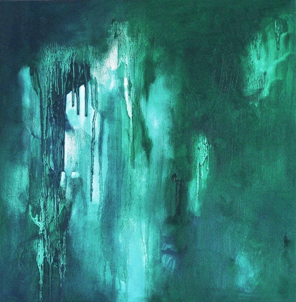 Emerald Forest - original modern abstract painting , 16"x16"