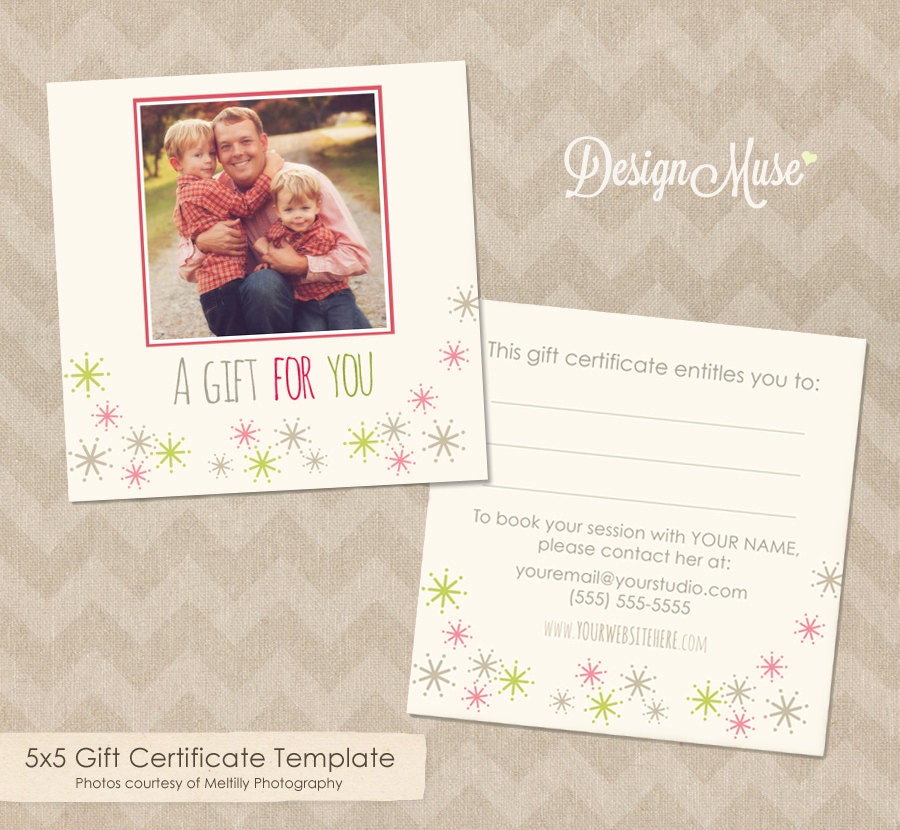Photography Gift Certificate Template - 5x5 - INSTANT DOWNLOAD