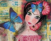 FRIDA mixed media original painting 9x12