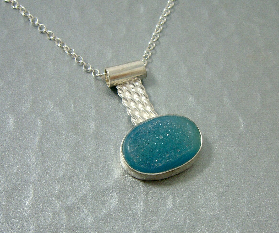 Misty, sterling silver and blue druzy quartz necklace,handcrafted artisan jewelry by jewelrybyfrancine on etsy