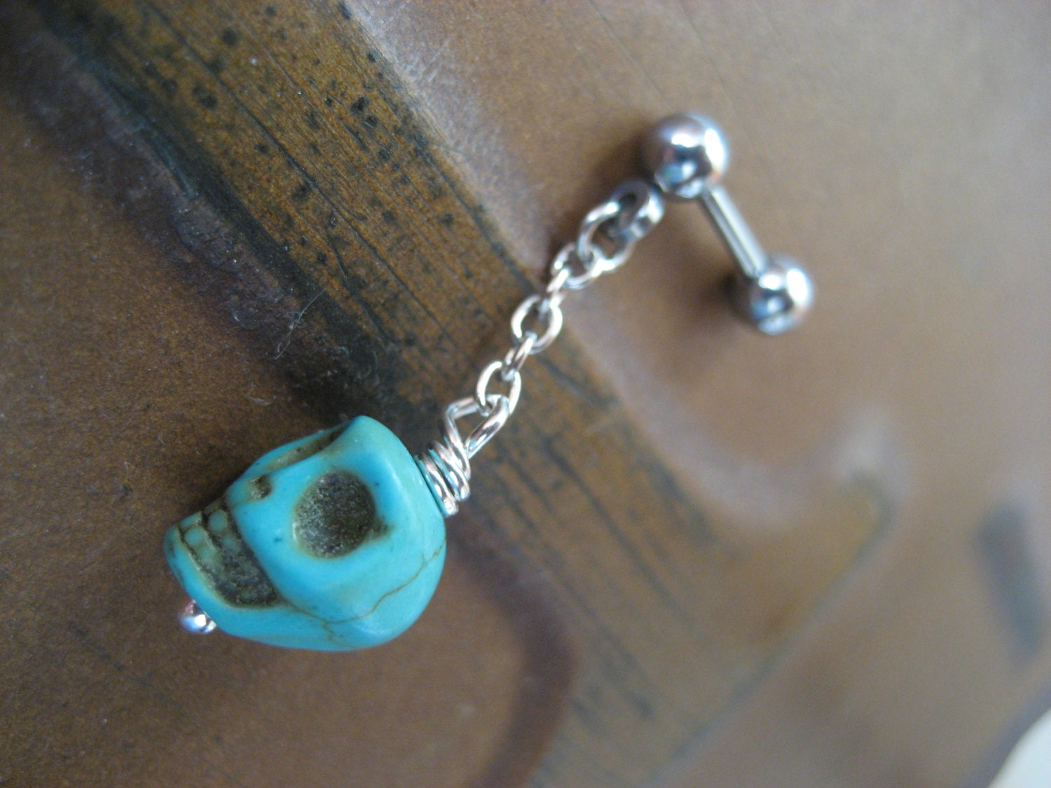 Turquoise Skull Charm Cartilage Stud Bar Helix Cartilage Tragus