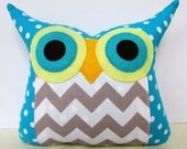 Grey/Aqua owl pillow /Polyfil Stuffed little owl pillow/decoration