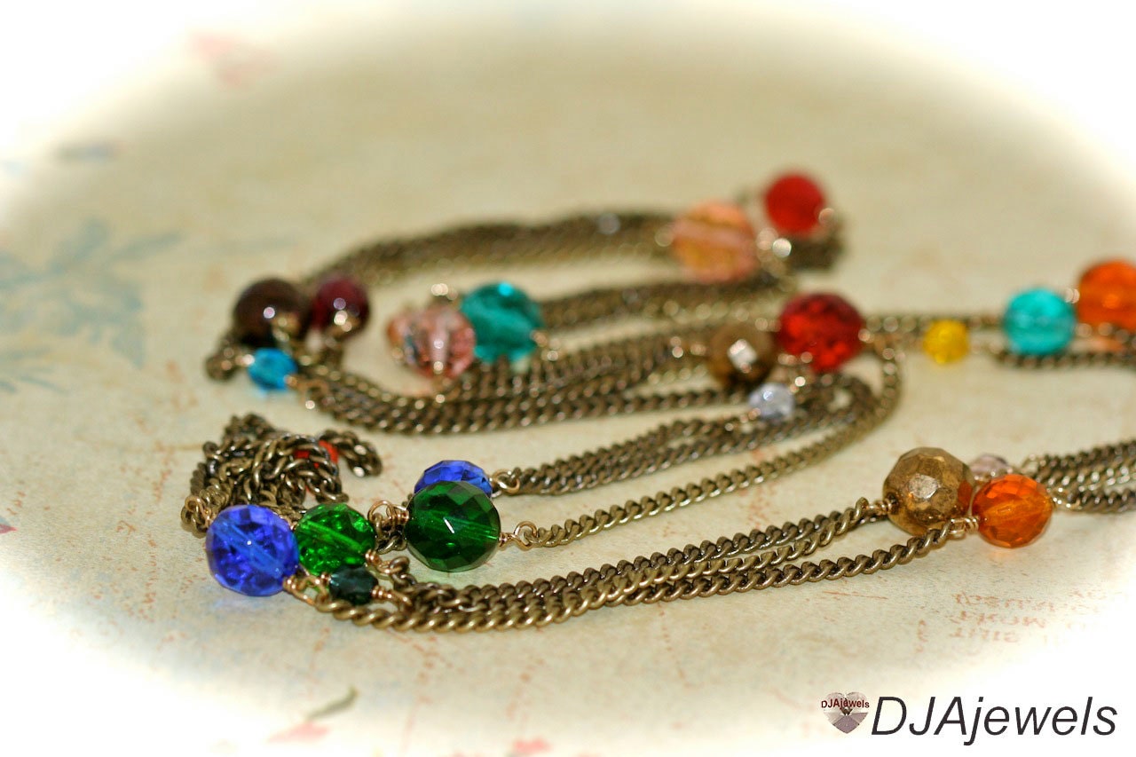 Gatsby Inspired Necklace. Jewel Tone. Extra Long.
