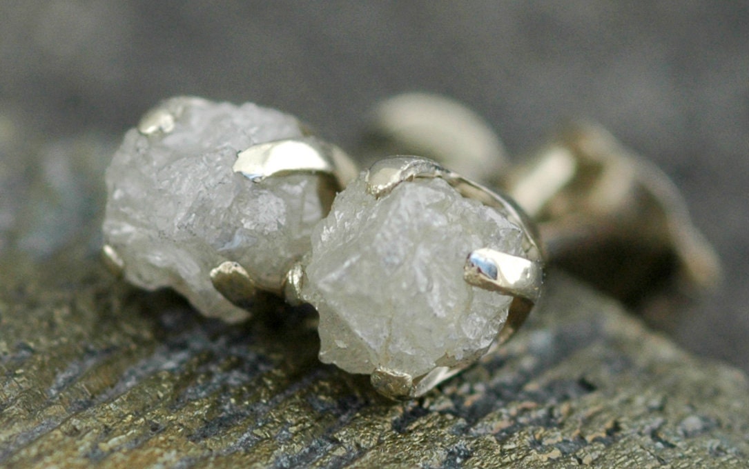 Rough Diamonds in 14k White Gold Earrings- 5mm stones