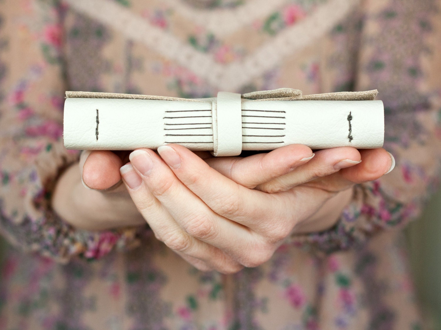 Leather Journal - Ivory Cream - Handbound Leather Book - Off White - 6 x 4