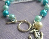 30% SALE Anchor, turquoise, destination wedding, glass pearls bracelet