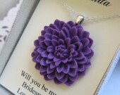 30% SALE Thank you bridesmaids, wedding party gifts, Chrysanthemum flower necklace. FREE personalized notecard. Other colours available.