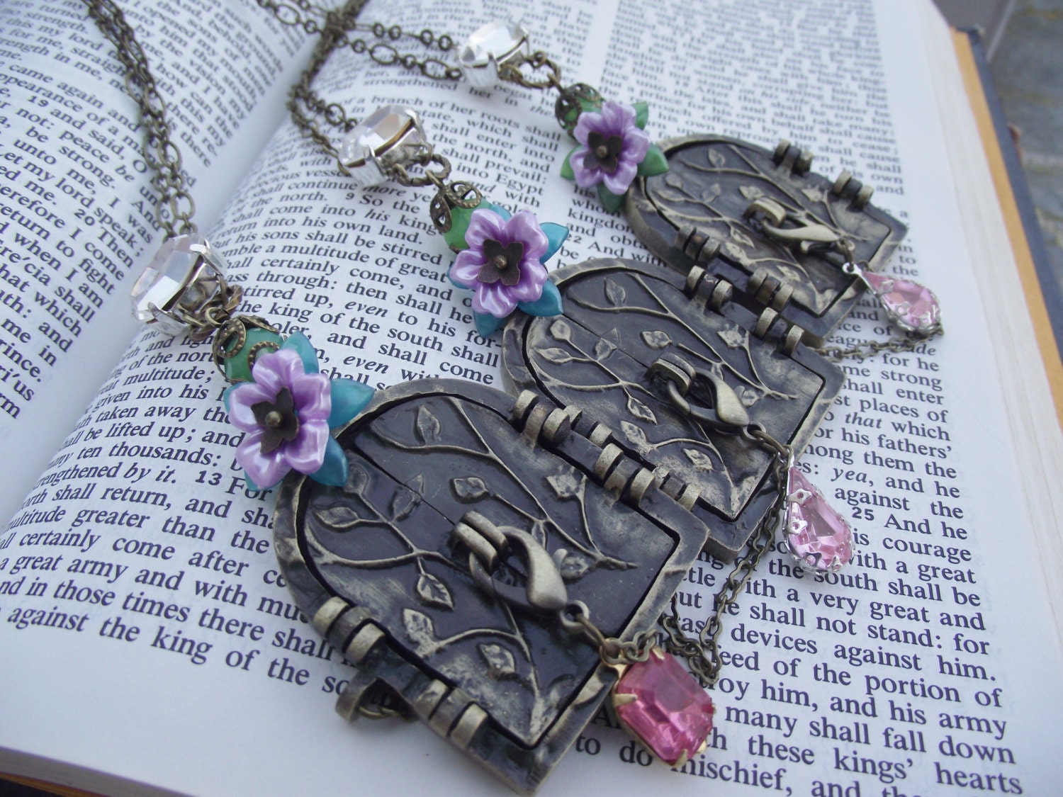 The Shire - Hobbit Door Rhinestone, Flower Locket Necklace