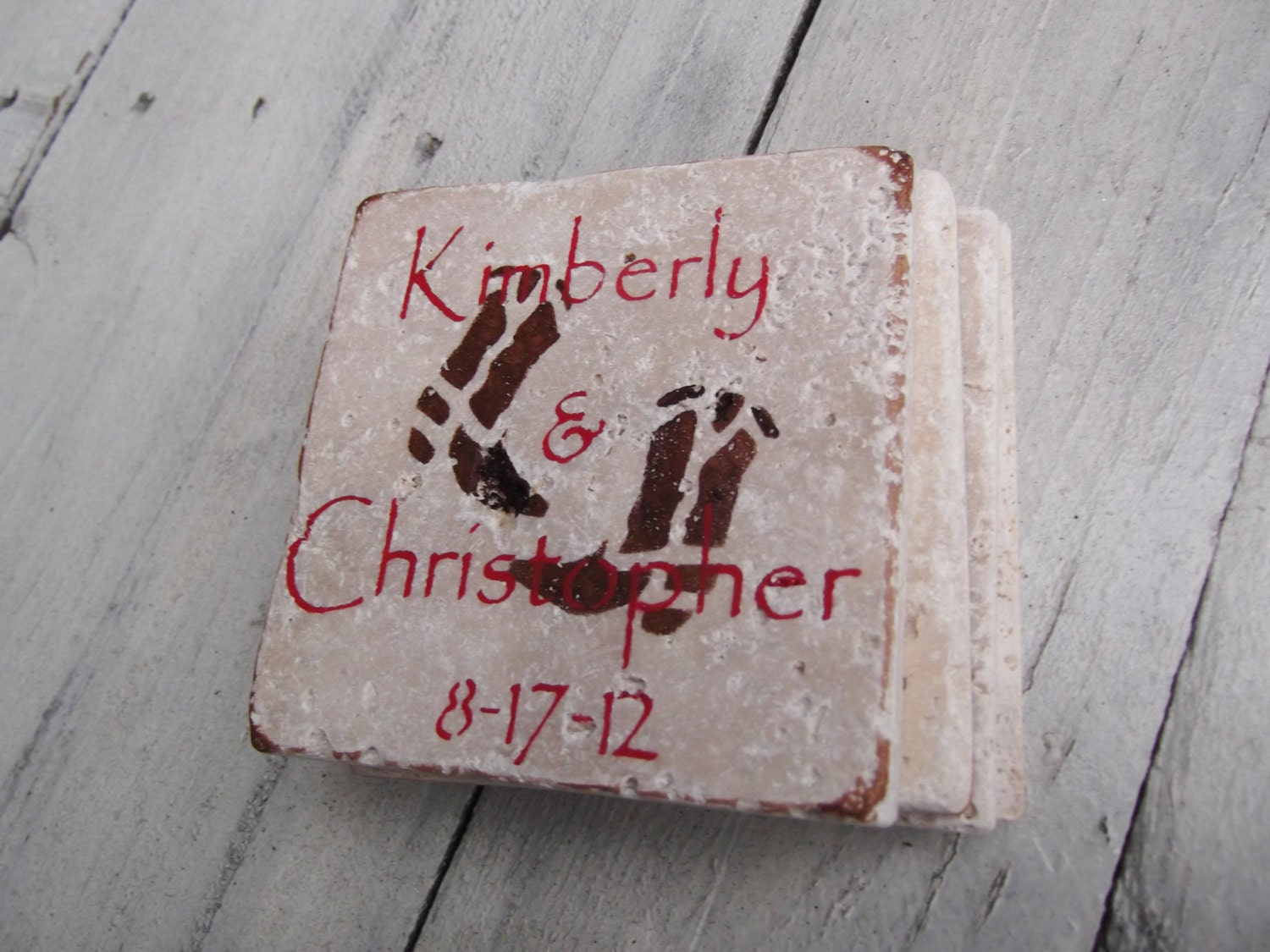 Customized Wedding Favors for Country Wedding -  COWBOY COWGIRL BOOTS-  Travertine Tumbled Stone Coasters - Set of 50