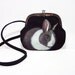 New - Dwarf Dutch Bunny bag - handpainted, ooak by NYhop, vintage small mini shoulder purse, black leather suede, one of a kind