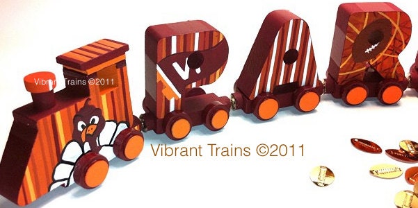 FOURTEEN LETTER Custom Hand Painted Wooden Magnetic Alphabet Name Train Keepsake Toy Gift