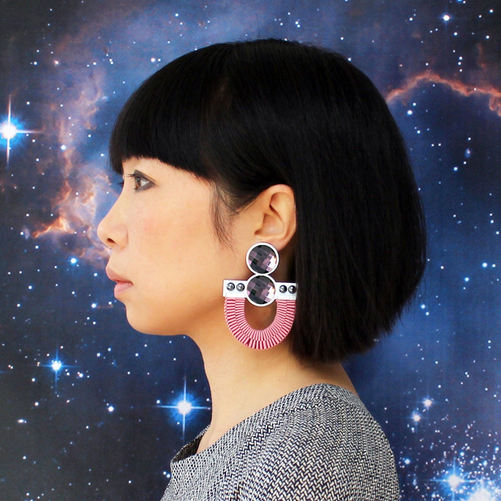 Eclipse perspex earrings pink Swarovski crystals