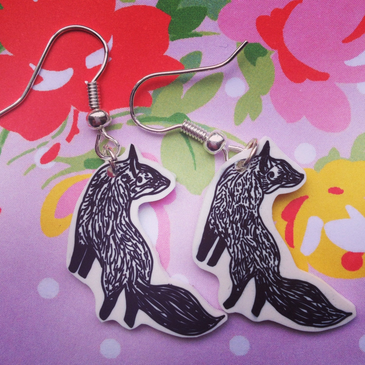 Pretty illustrated 'wild fox' earrings