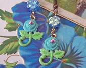 Pretty Sweeties - Aqua Rose Charms - Swarovski Crystal Earrings