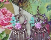Moonlit Roses - Porcelain Roses - Swarovski Crystal Earrings