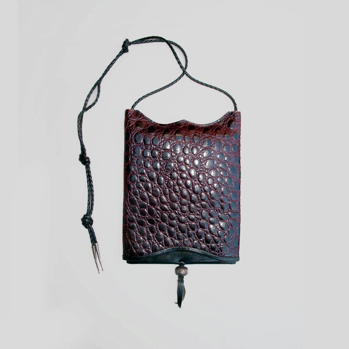 Leather Slide Purse Shoulder Bag .. Black Oxblood Leather .. Small Travel Purse