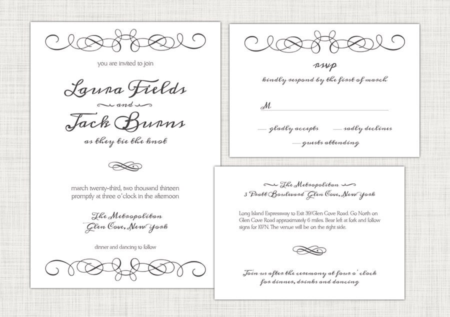 Modern Gray Flourish Wedding Invitation Suite