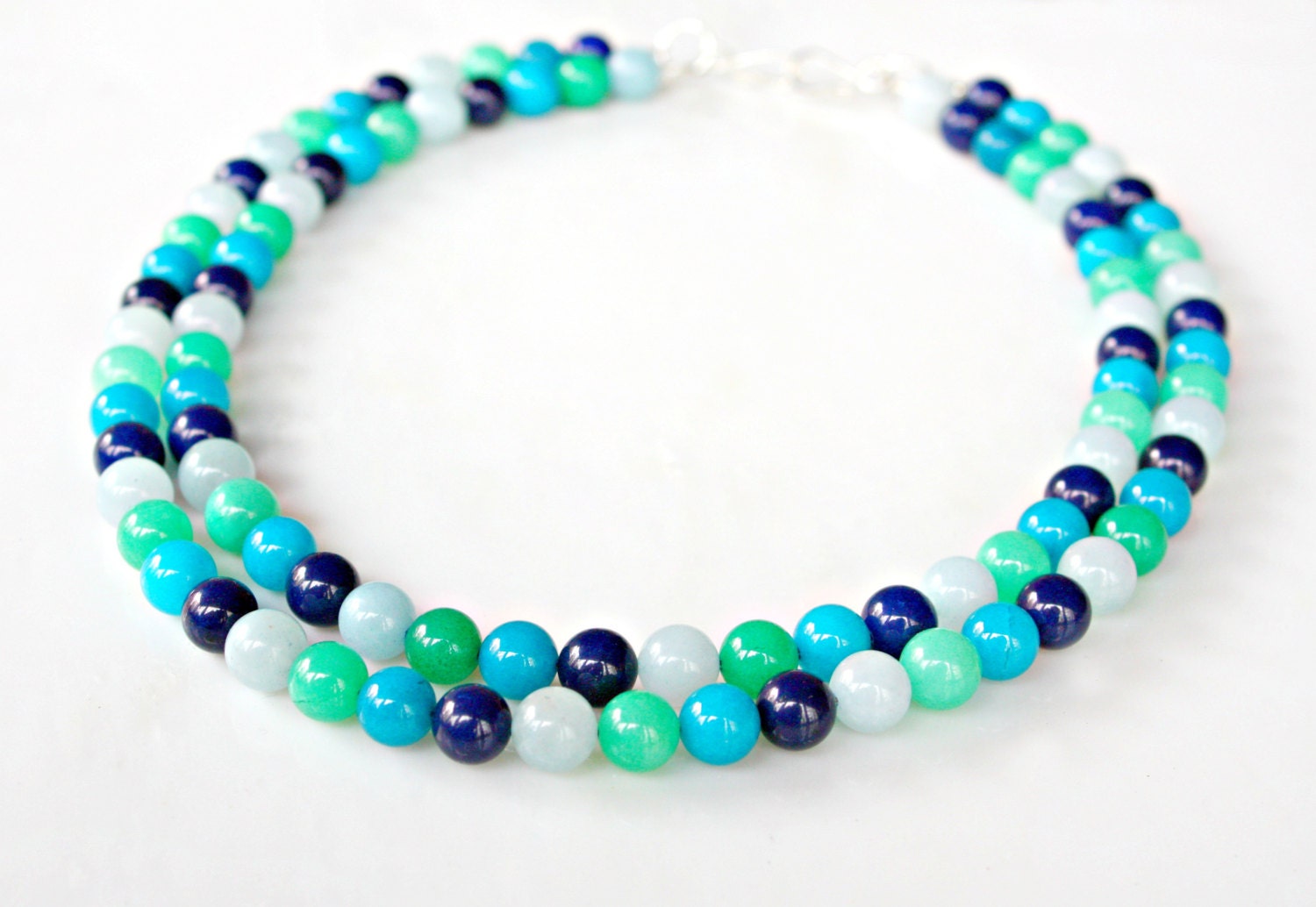 Ocean Blue Double Strand Turquoise Necklace - Classic Blue and Green Turquoise Beaded Layered Necklace by Mei Faith