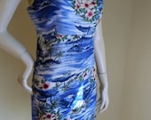Vintage 80s All Rayon Hawaiian Dress  Sewn- in Bra size 36