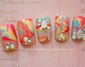 Japanese Nail Art- Art Deco Marble False Nails