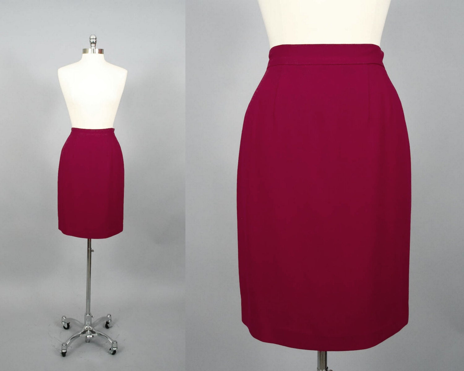 Vintage Magenta Berry Pink High Waist Hourglass Pencil Skirt  (M)