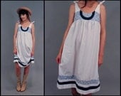 Vintage 70s Tent Calico Cotton Sundress Babydoll Tunic Dress (XS - S)