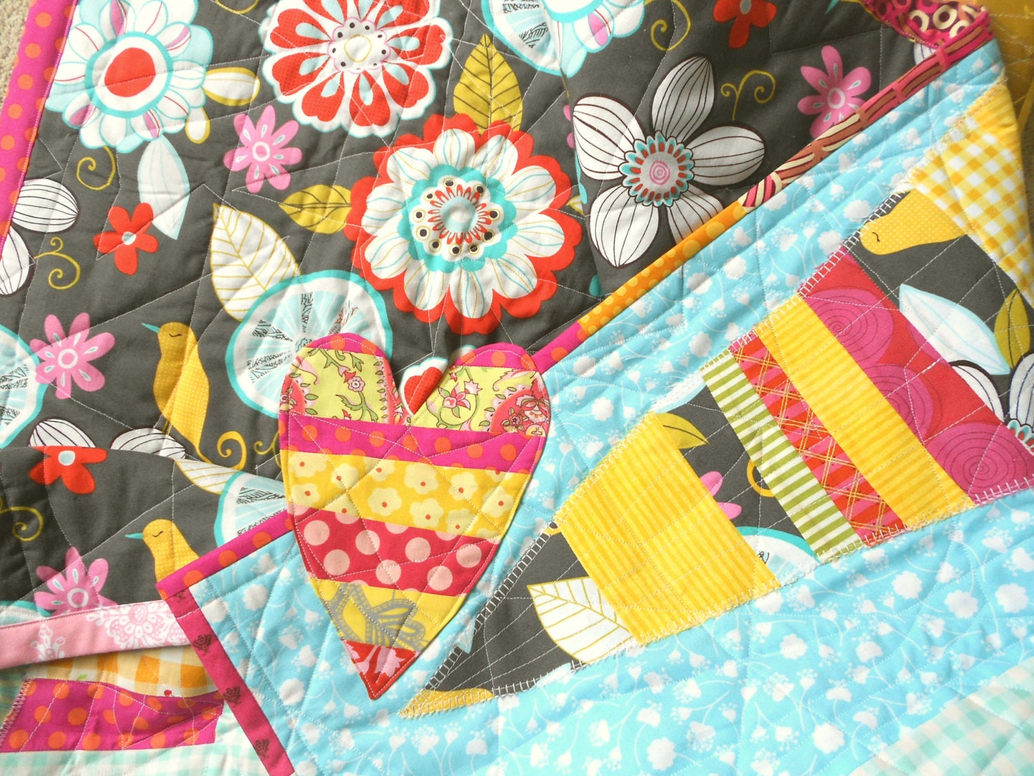 Family Of Hearts "Baby Girl Quilt"  40" x 40"  Designer Cottons Quilt betrueoriginals