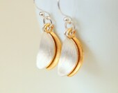 Mixed Metals Earrings-- Leaf Charms Brushed Sterling Silver and Gold Fill Earrings