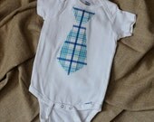 Necktie Onesie - Blue, Green, and White Plaid (24 Months)