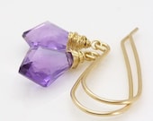 Gold amethyst earrings, Purple amethyst drop earrings, Wire wrapped briolette earrings, Gold amethyst jewelry