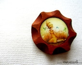 Litha - Illustrated wooden brooch