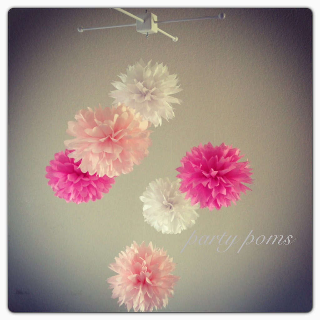 Party Pom Baby Mobile .. Baby's Room Decor / Nursery Decor / Tissue Poms