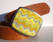 Needlepoint Lemon Chevron Belt Buckle