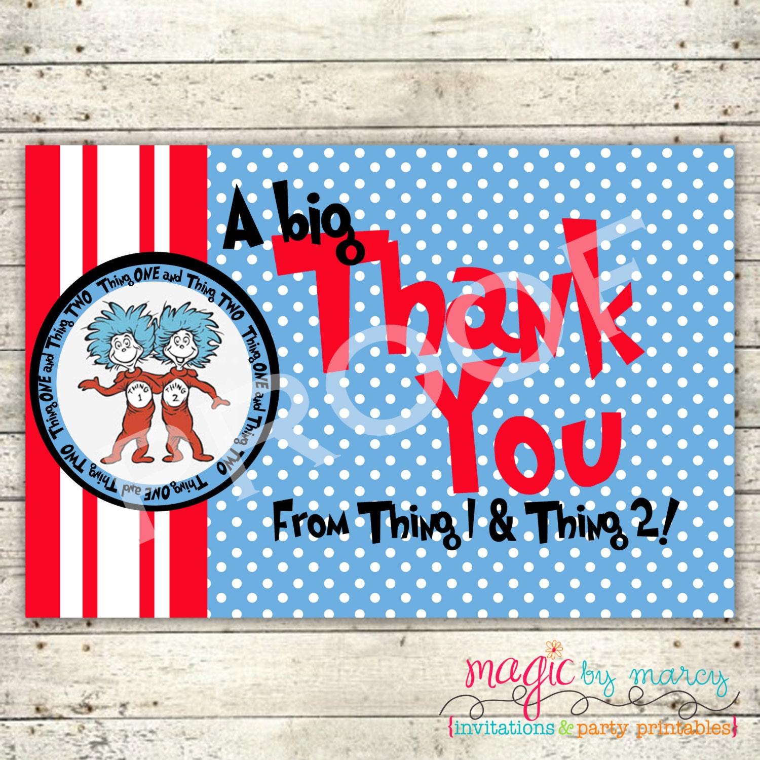 Immediate Download Thing 1 and Thing 2 inspired Birthday 4x6 Thank you notes Printable Il_170x135