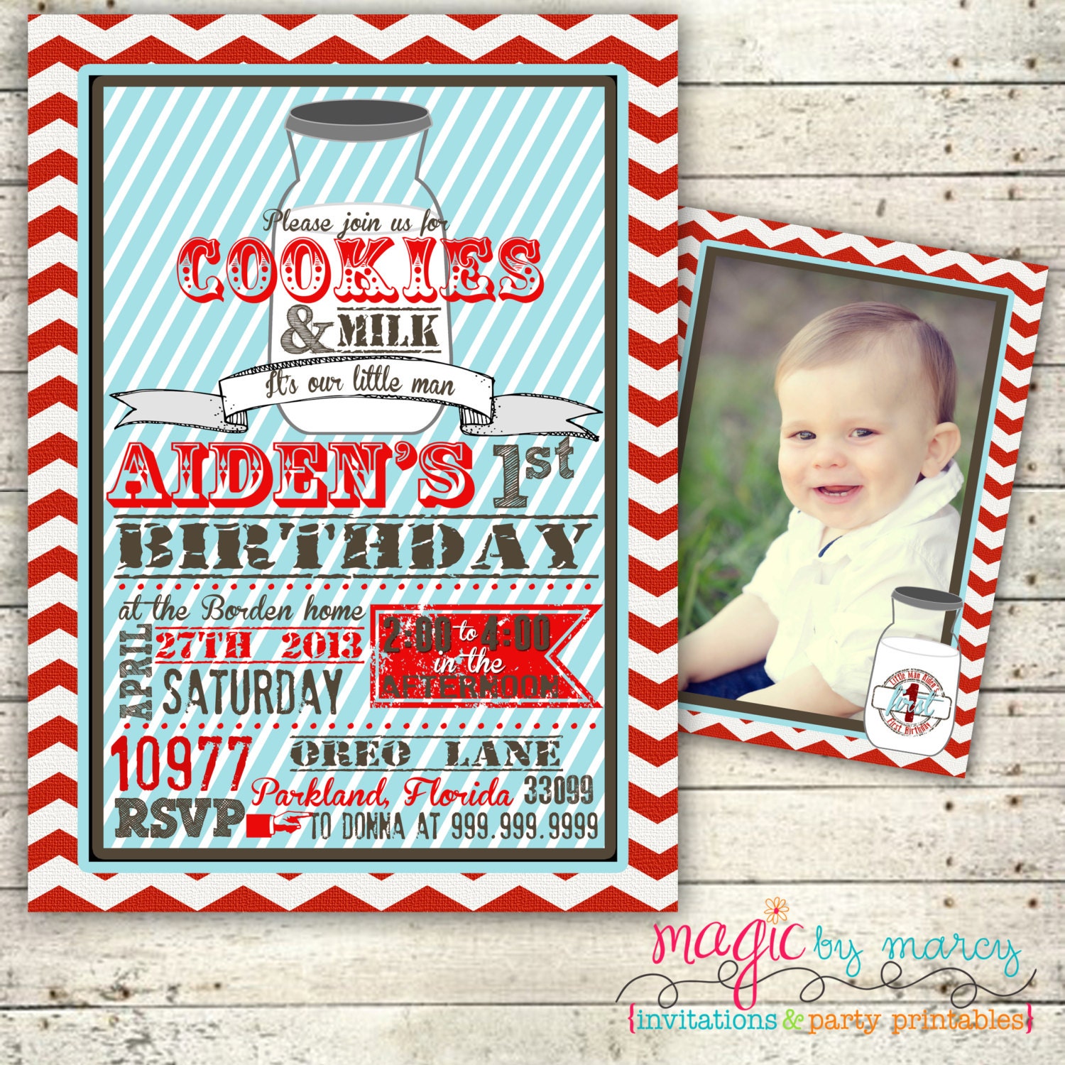 Vintage Cookies and Milk First Birthday digital Invitation Il_570xn