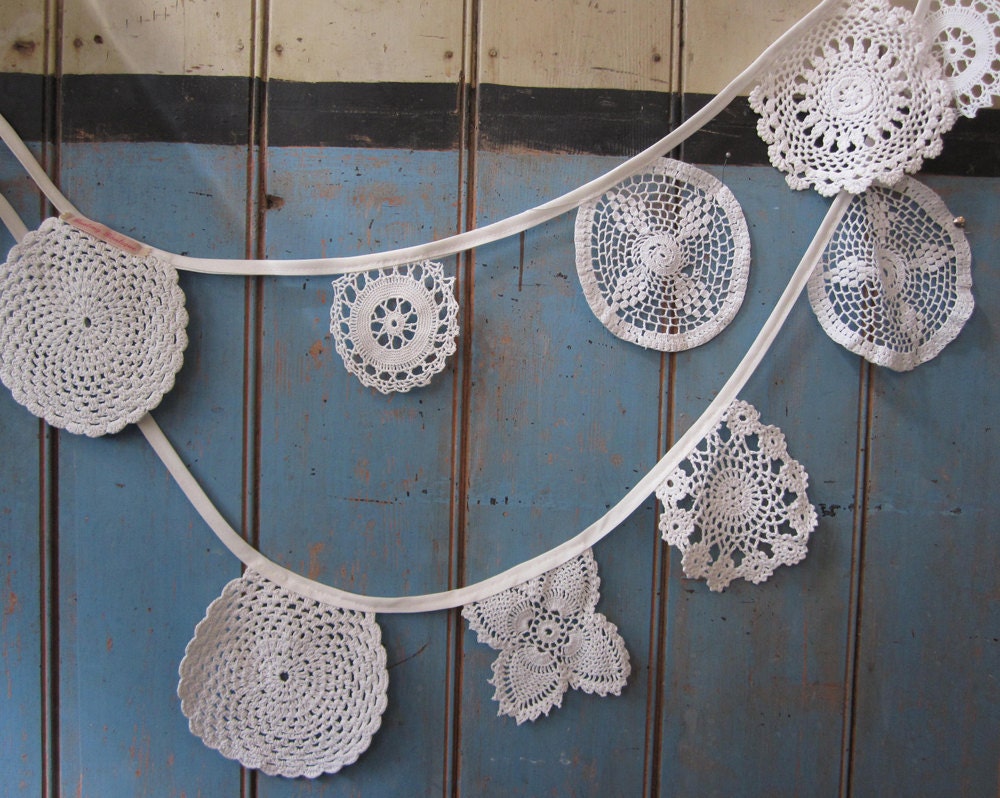 Vintage Doily Bunting. Crochet Vintage doilies in White.